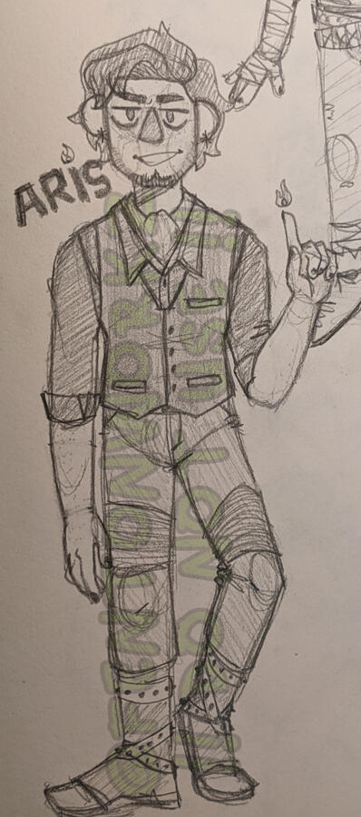 Aris fullbody, in pencil.