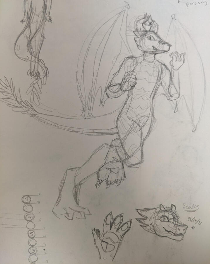 Full-body pencil sketch of Noc running, 2021?